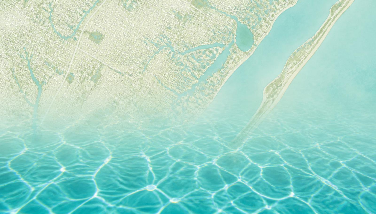 Aerial map of Englewood, Florida fading into bright turquoise pool water