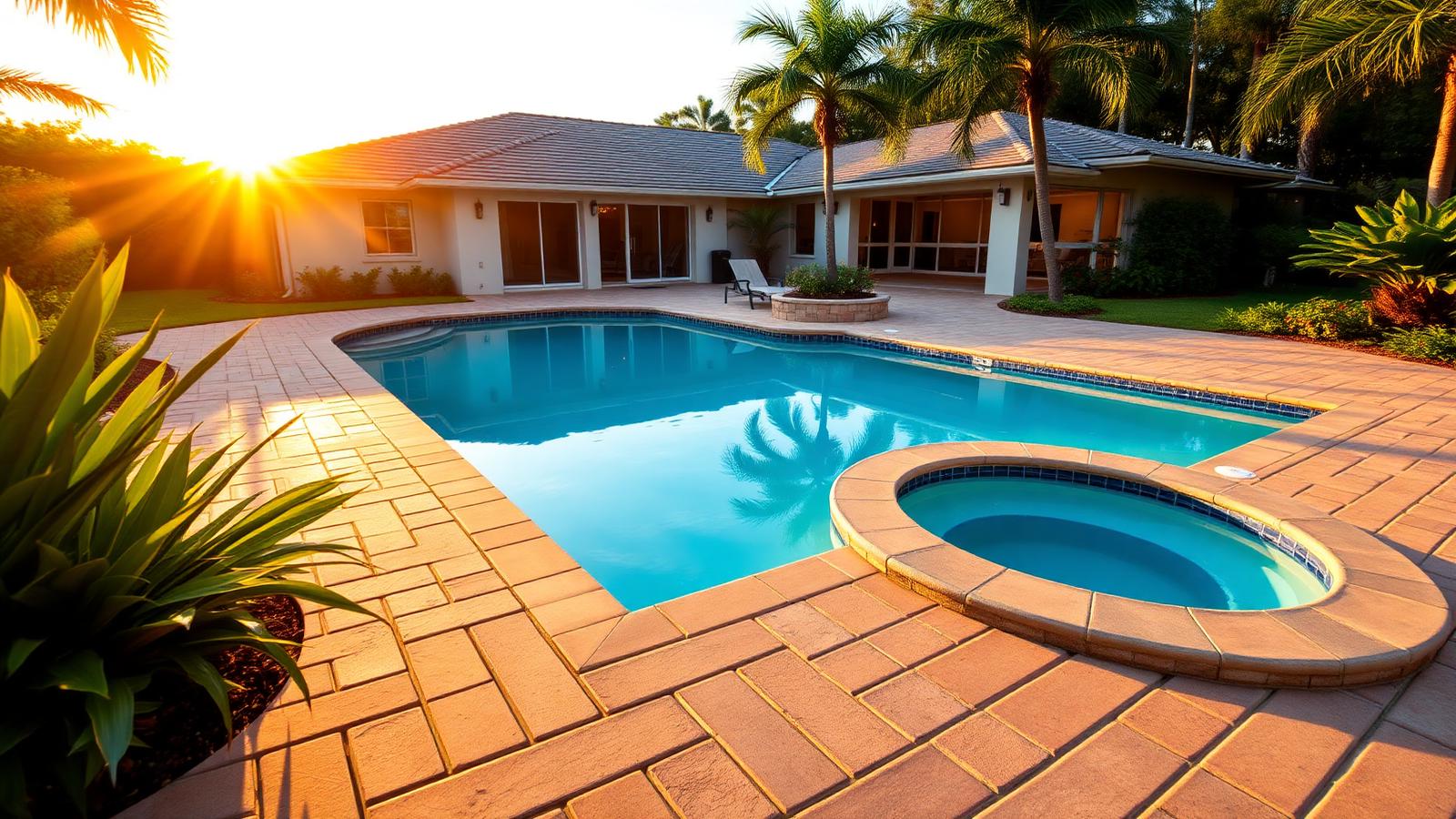 Clean Florida home with a sparkling turquoise pool in the back yard